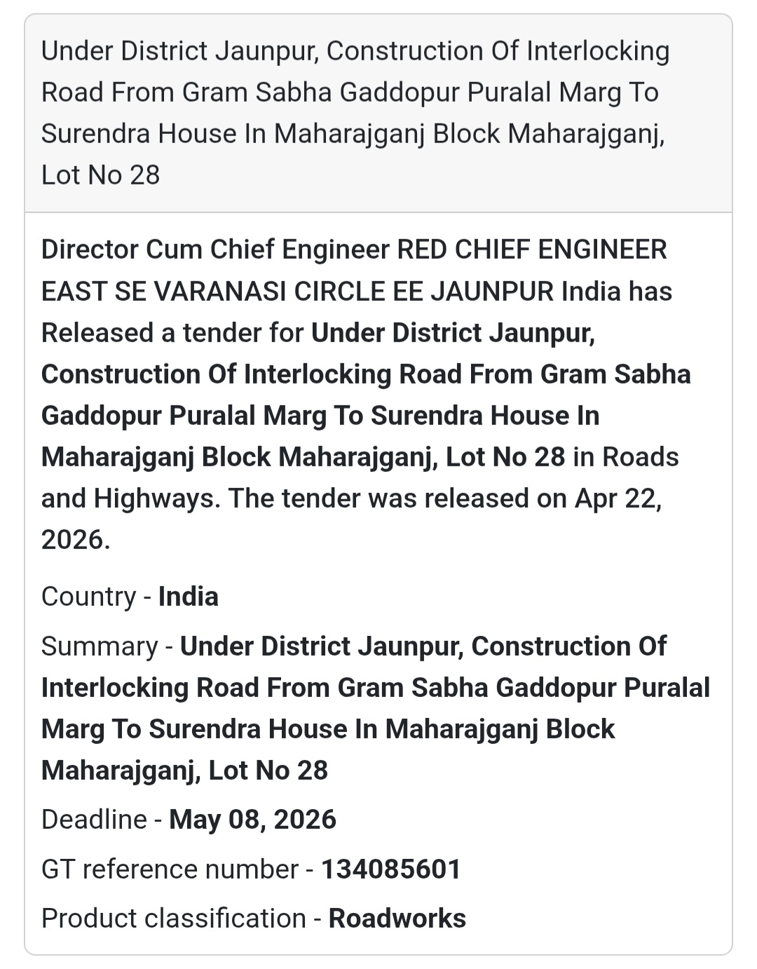 🛣️ Interlocking Road – Maharajganj (Lot 28)