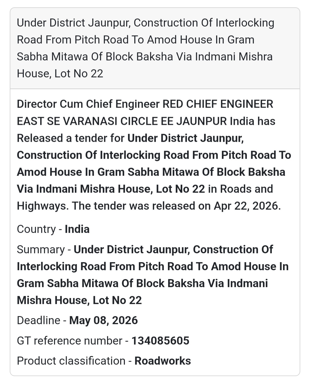 🛤️ Interlocking Road – Mitawa Baksha (Lot 22)