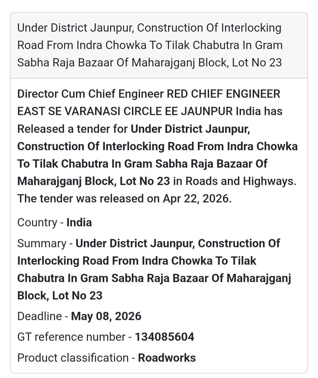 🛣️ Interlocking Road – Raja Bazaar (Lot 23)