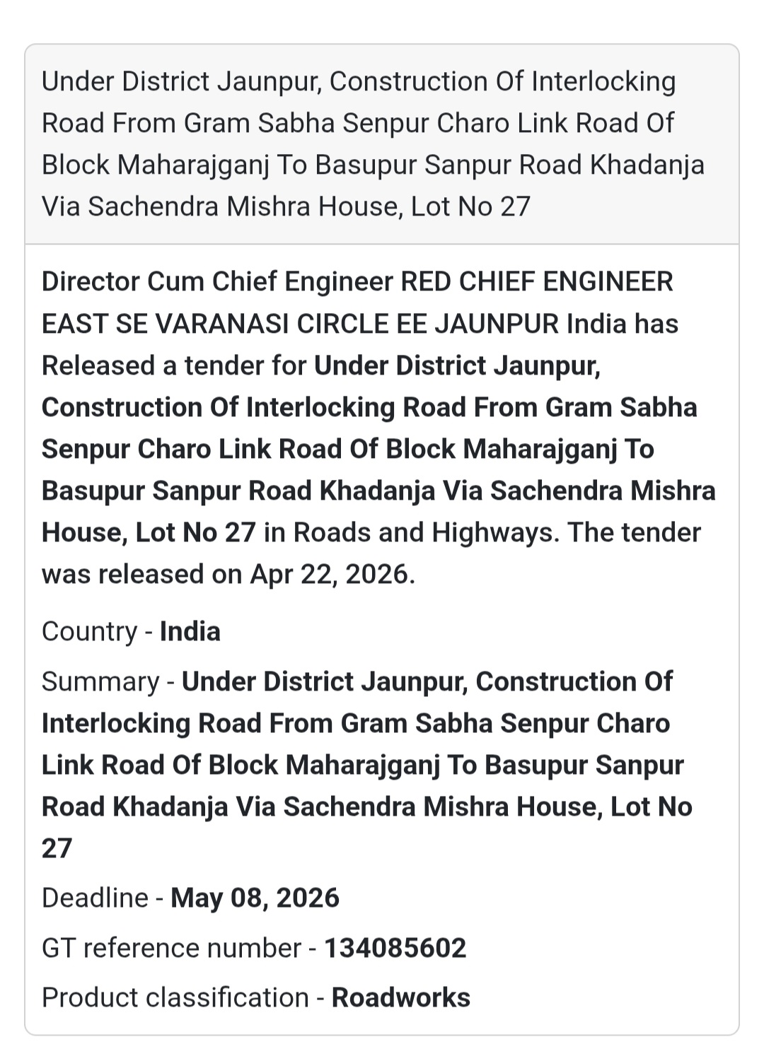 🛤️ Interlocking Road – Senpur (Lot 27)