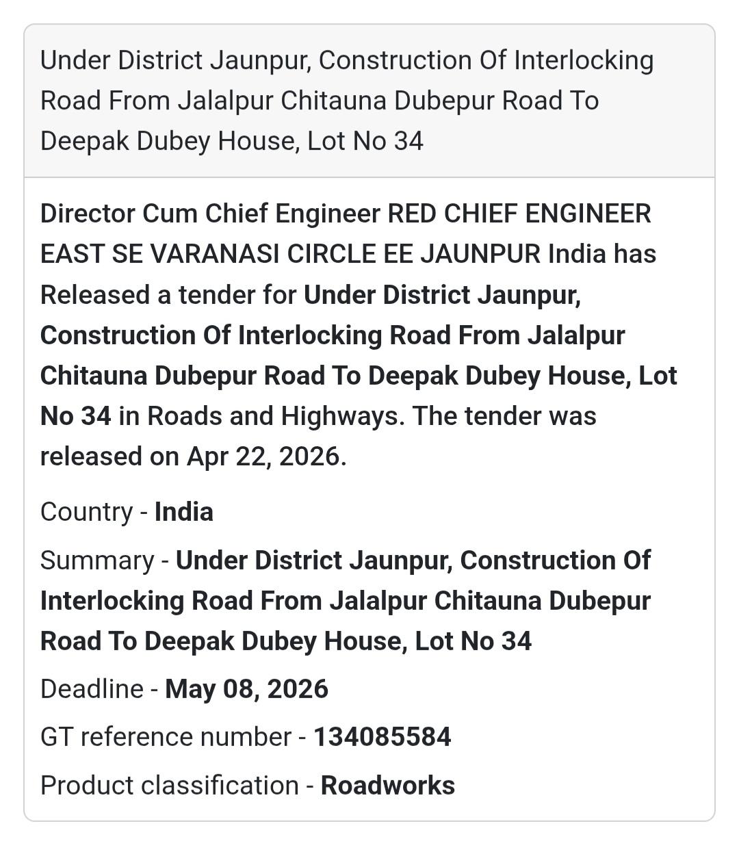 🛣️ Interlocking Road Work – Jalalpur Chitauna (Lot 34)