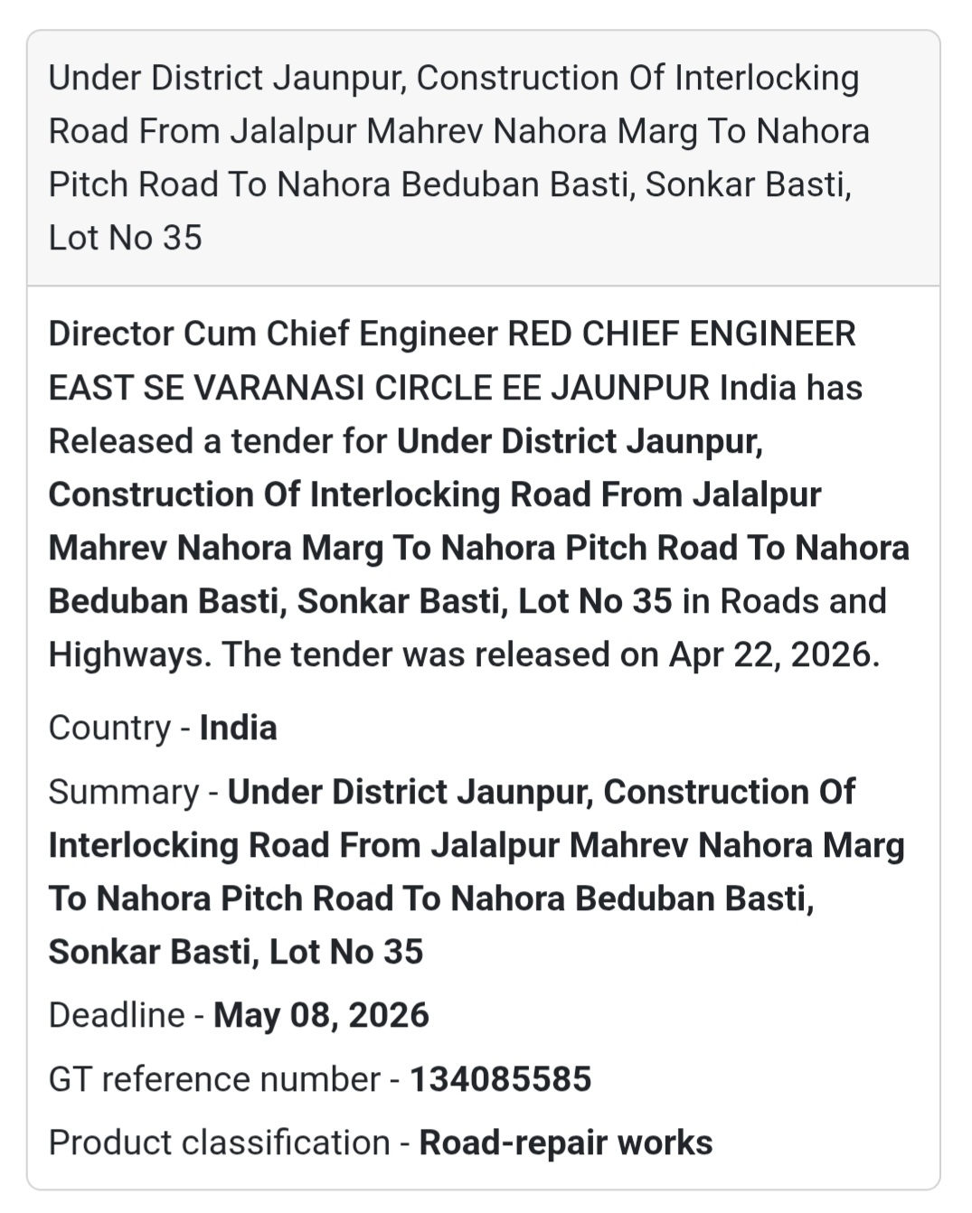 🛤️ Interlocking Road Work – Nahora Beduban (Lot 35)