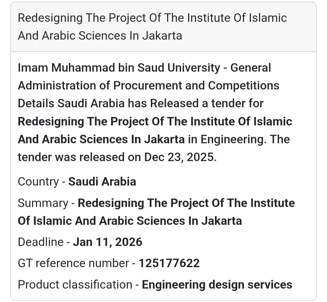 🏛️ International Engineering Design Tender – Saudi Arabia 🇸🇦