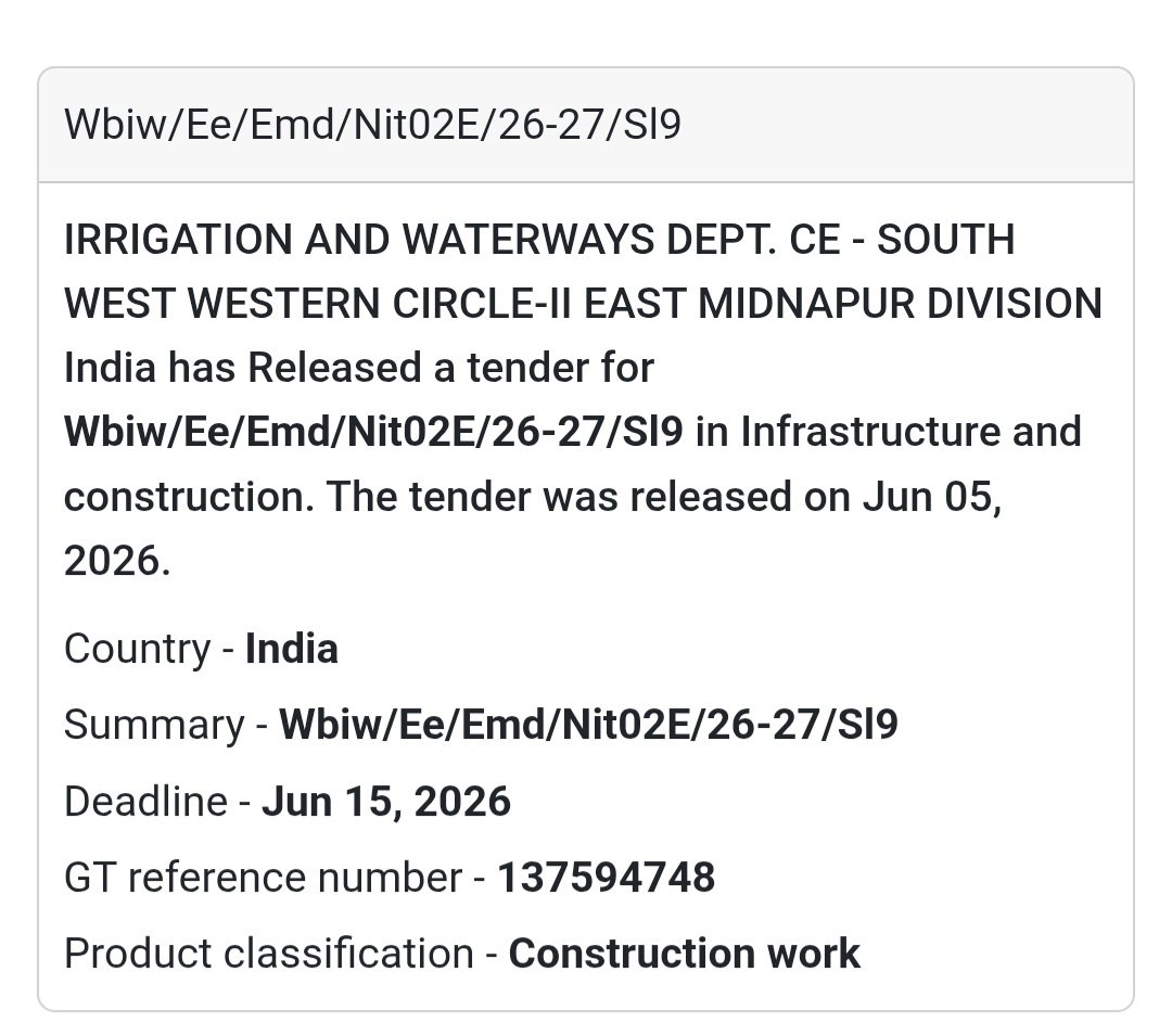 🌊 Irrigation & Waterways Department | Infrastructure Tender