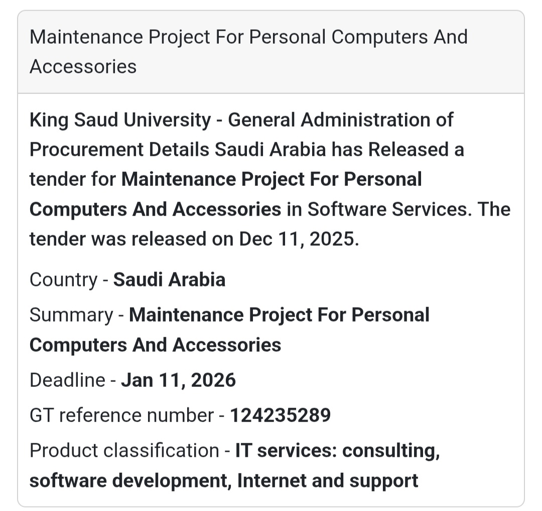 🖥️ IT Maintenance Tender – Saudi Arabia 🇸🇦🔧