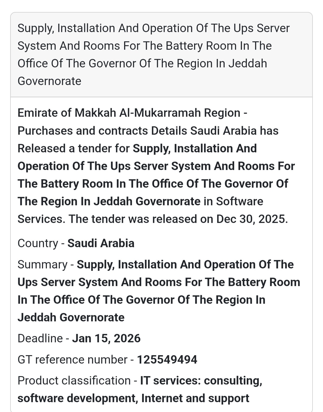 ⚡ IT & Power Infrastructure Tender