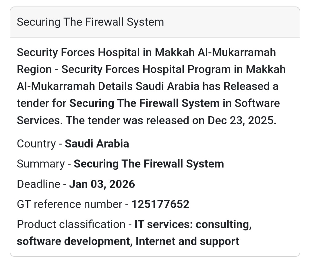 🛡️ IT Security Services Tender – Saudi Arabia 🇸🇦
