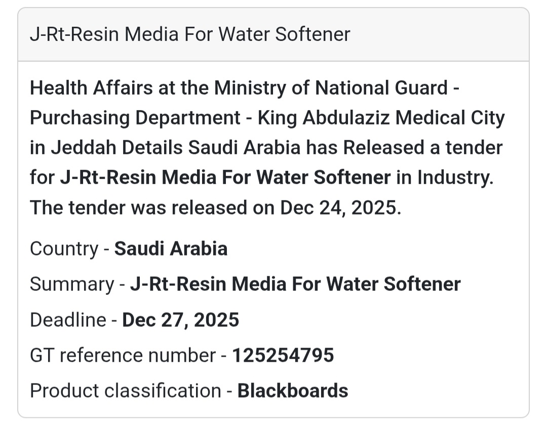 💧 J-RT Resin Media for Water Softener – KAMC Jeddah 🇸🇦