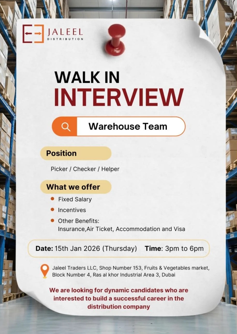 📦 Jaleel Distribution Walk-In Interview – Dubai