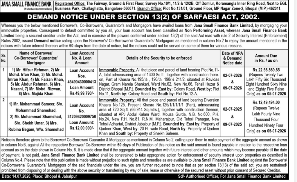 📄 Jana Small Finance Bank – Demand Notice