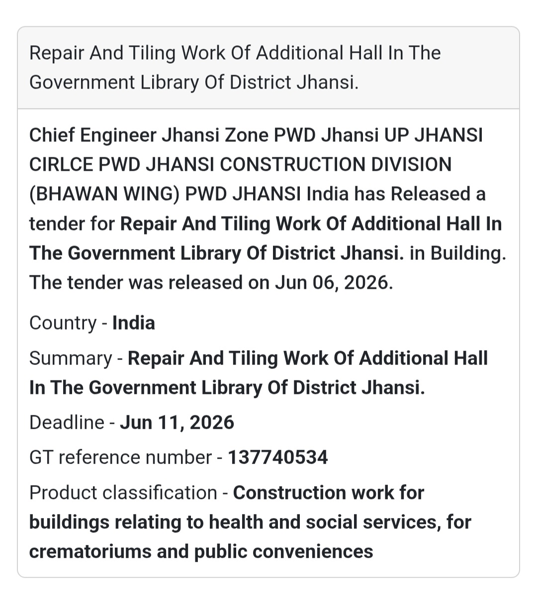 🏛️ Jhansi, Uttar Pradesh | Government Library Hall Repair & Tiling Work