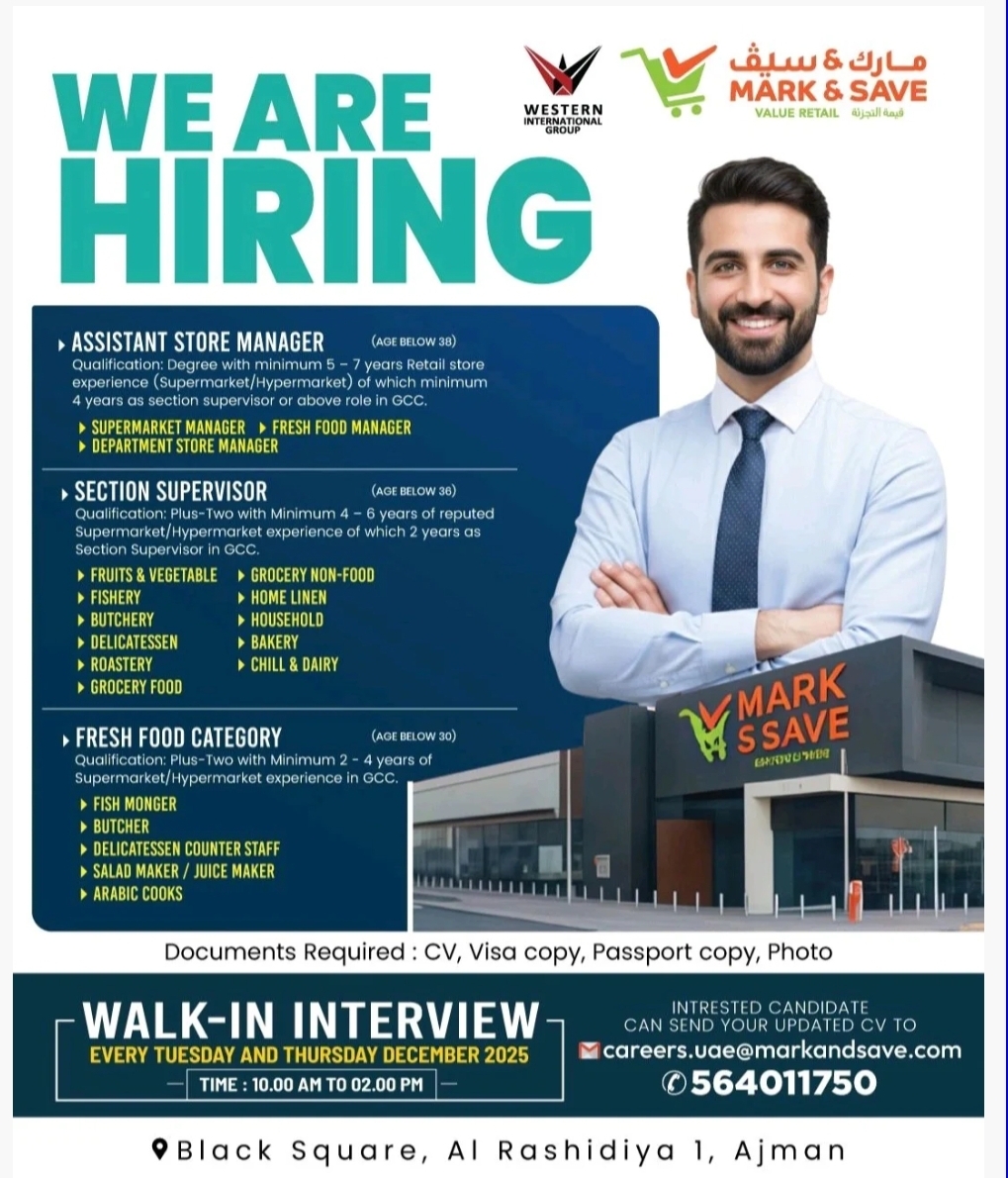 🚨 JOB OPPORTUNITY – WALK-IN INTERVIEWS | AJMAN, UAE 🚨