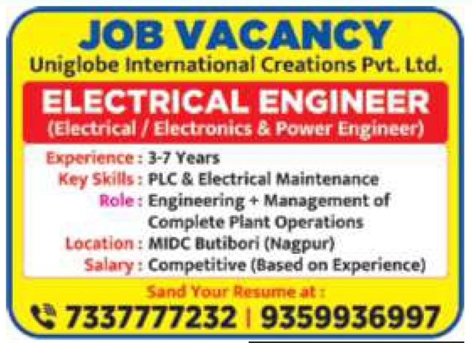 💼 JOB VACANCY – Electrical Engineer⚡ Join Uniglobe International Creations Pvt. Ltd.