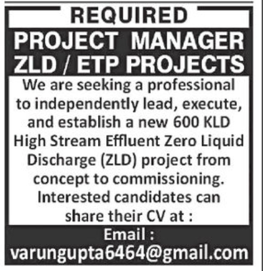 💼 JOB VACANCY – Project Manager (ZLD / ETP Projects)