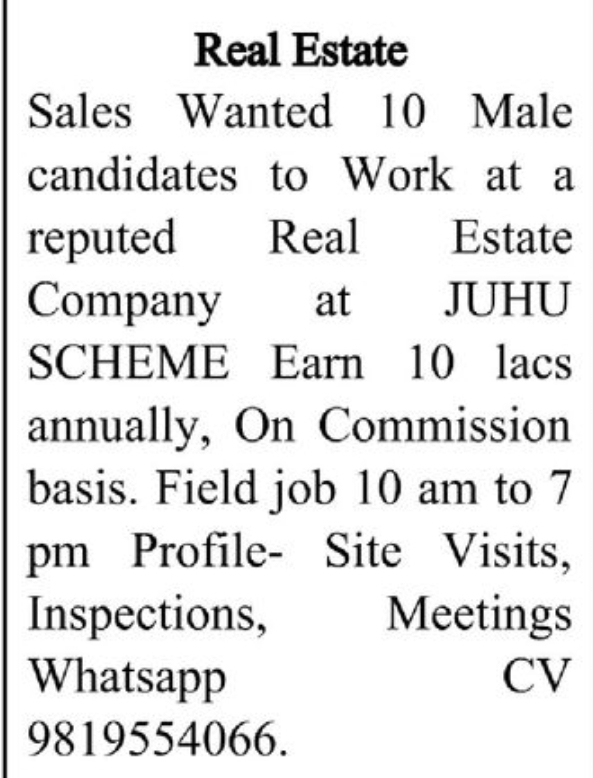 💼 Job Vacancy – Real Estate Sales Executive