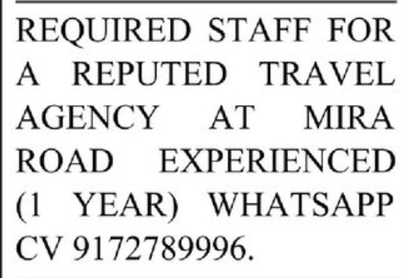 💼 Job Vacancy – Travel Agency Staff📍 Mira Road