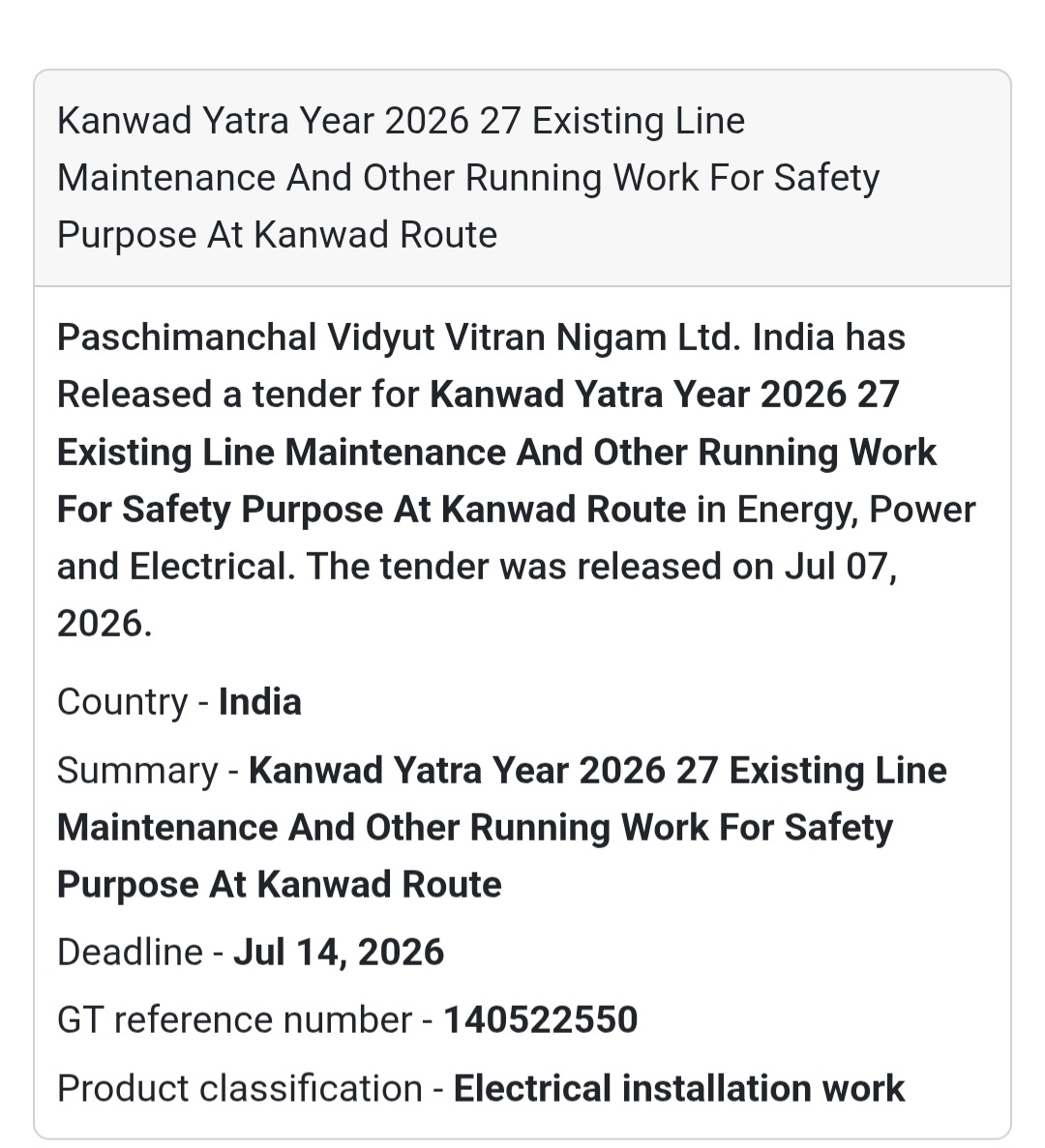 ⚡ Kanwad Yatra 2026-27 – Existing Line Maintenance & Running Work for Safety Purpose at Kanwad Route (Uttar Pradesh)