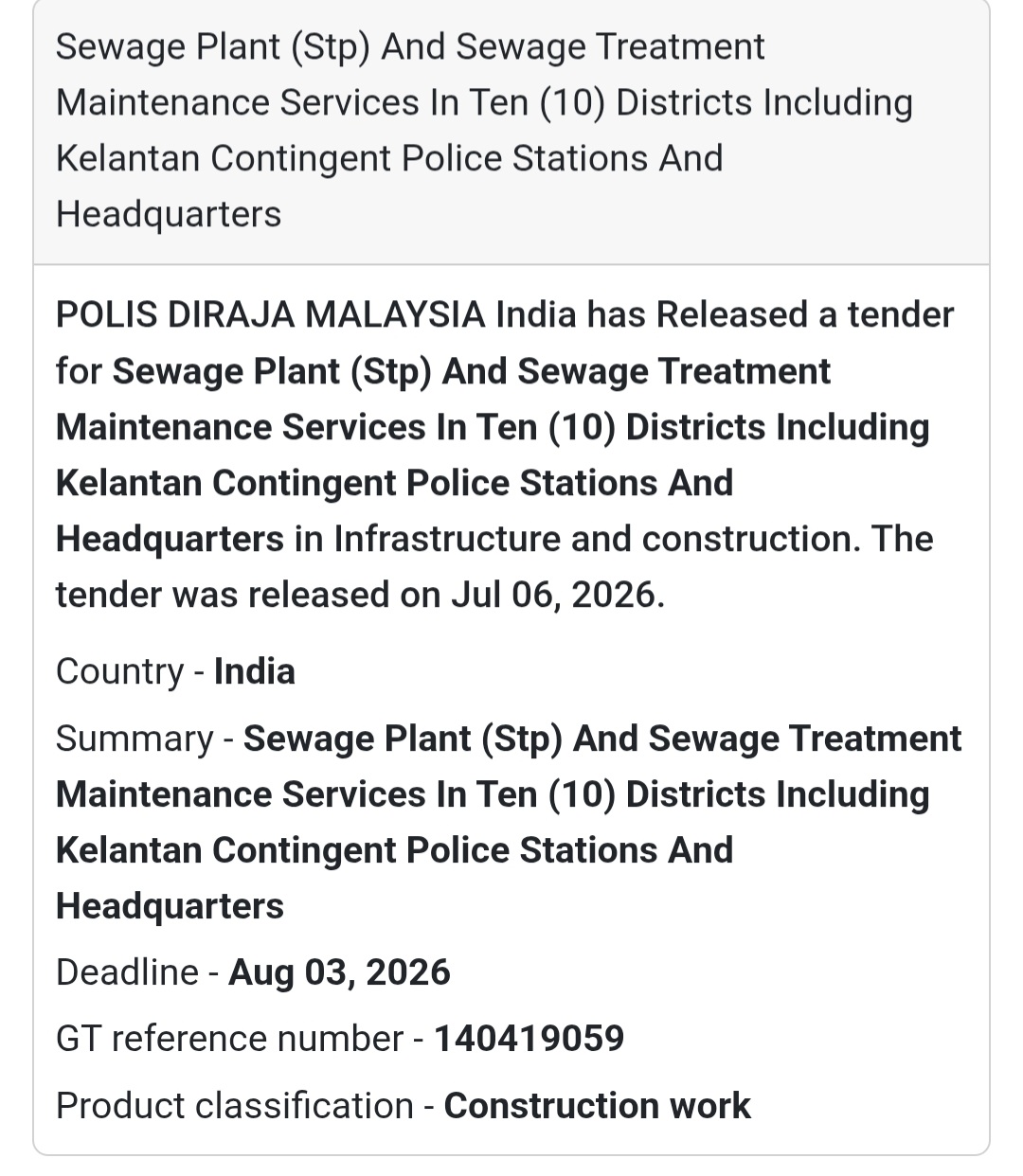 🚰 Kelantan Police Contingent Tender | Malaysia