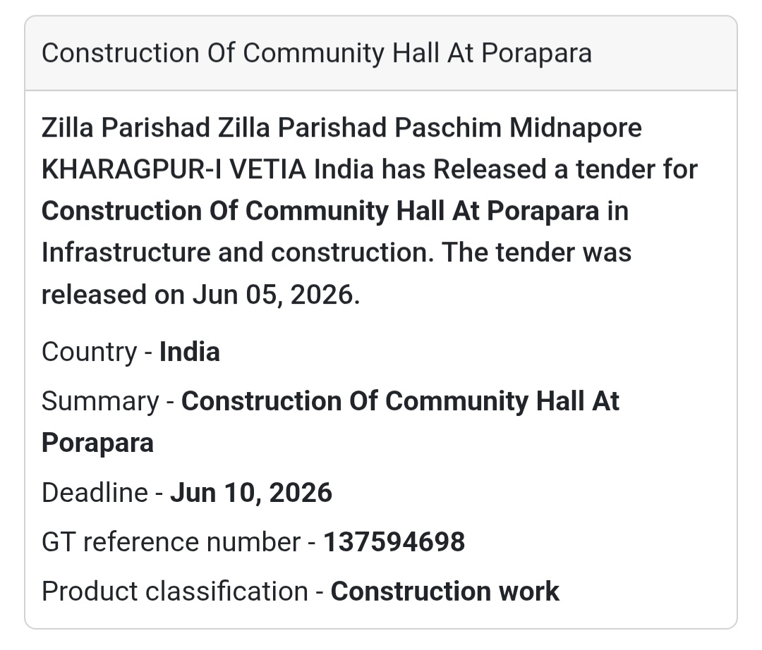 🏛️ Kharagpur, Paschim Medinipur | Community Hall Construction Tender