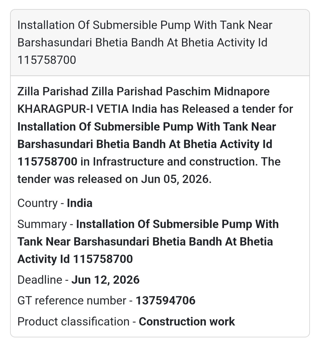 🚰 Kharagpur, Paschim Medinipur | Water Infrastructure Tender