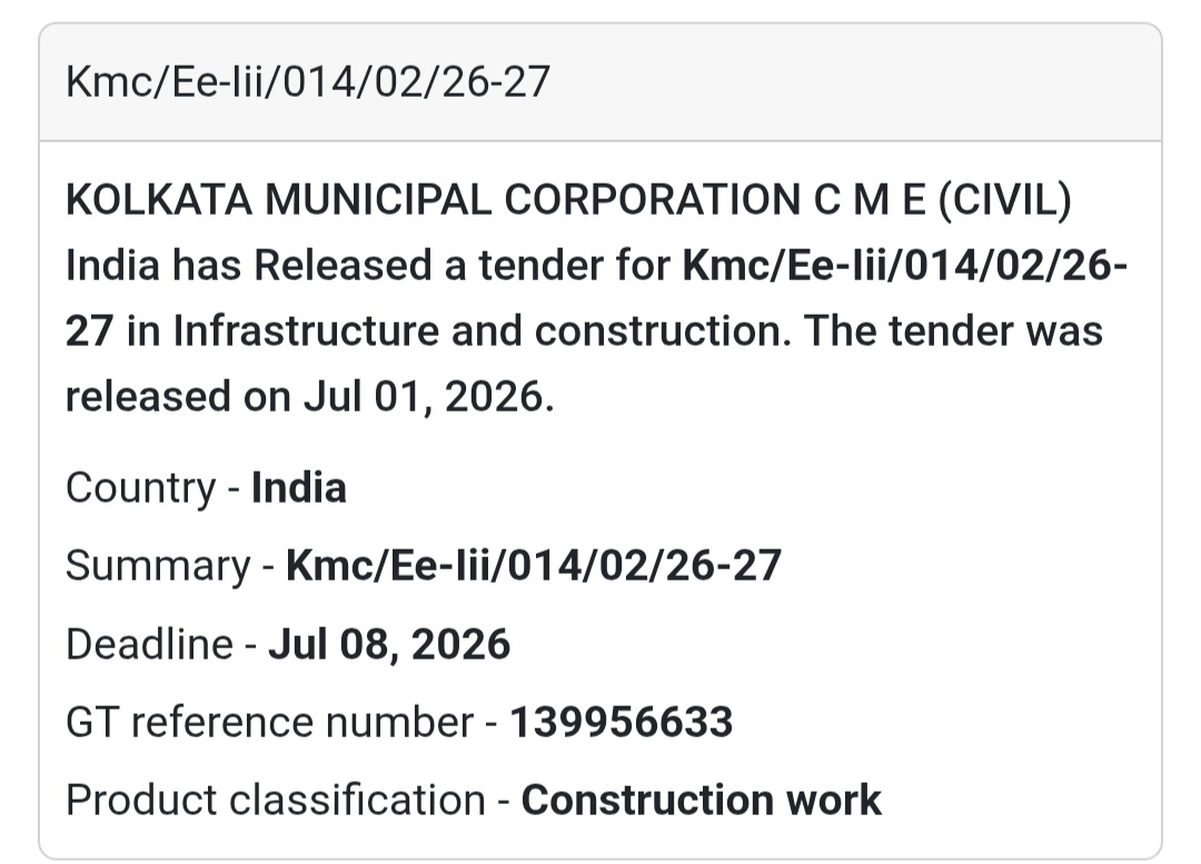 🏗️ KMC Civil Engineering Tender | Kolkata, West Bengal