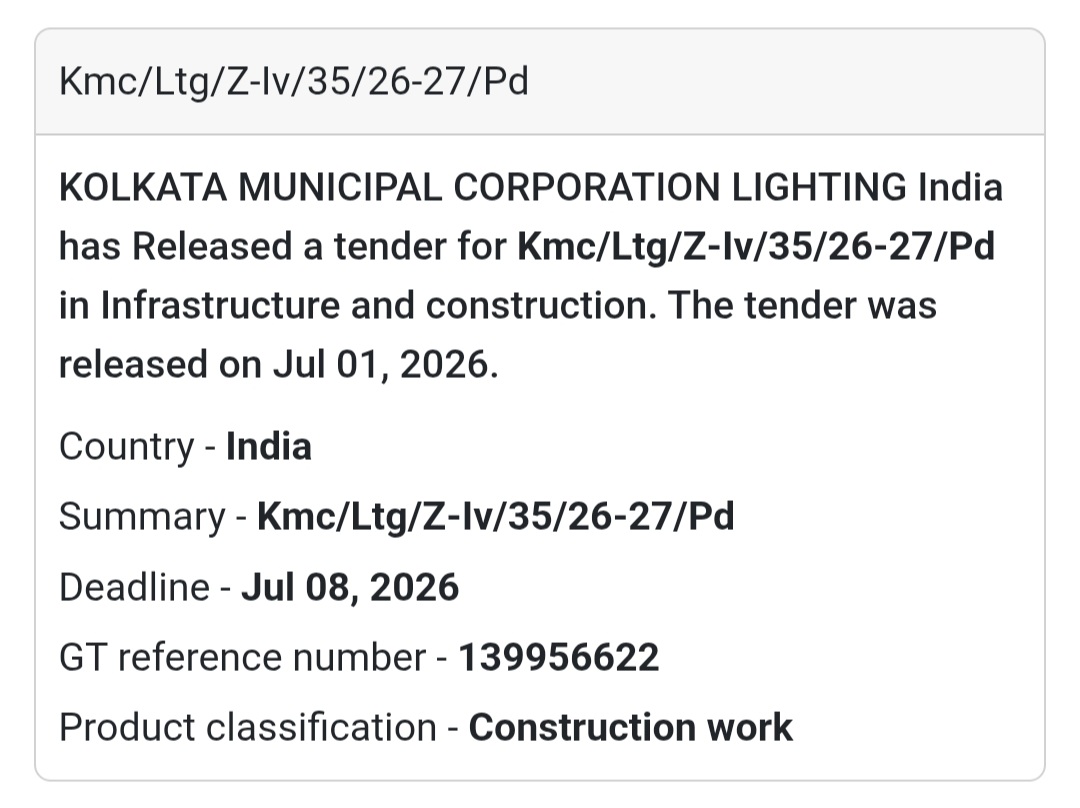 💡 KMC Lighting Tender | Kolkata, West Bengal