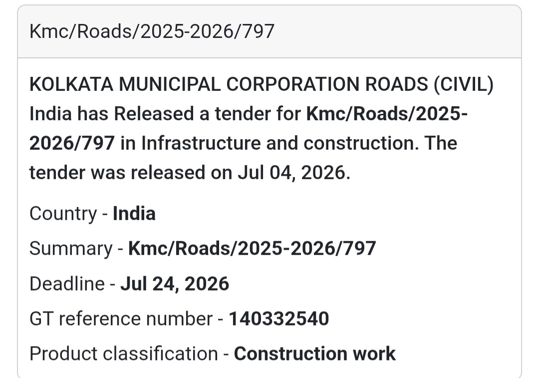🛣️ KMC Roads (Civil) Tender | Kolkata 📍