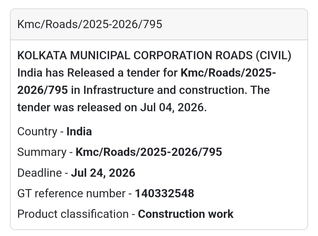 🛣️ KMC Roads (Civil) Tender | Kolkata 📍