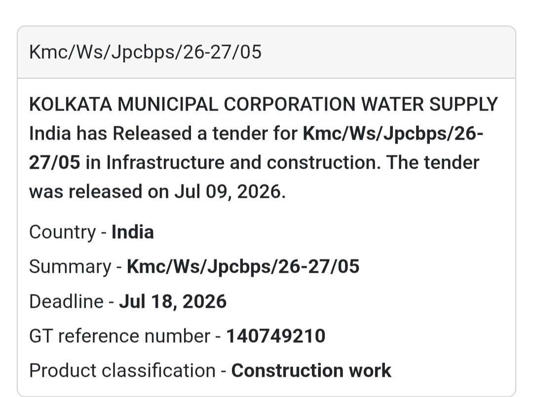 🚰 KMC/WS/JPCBPS/26-27/05 | 📍Kolkata💧 New Government Tender Alert
