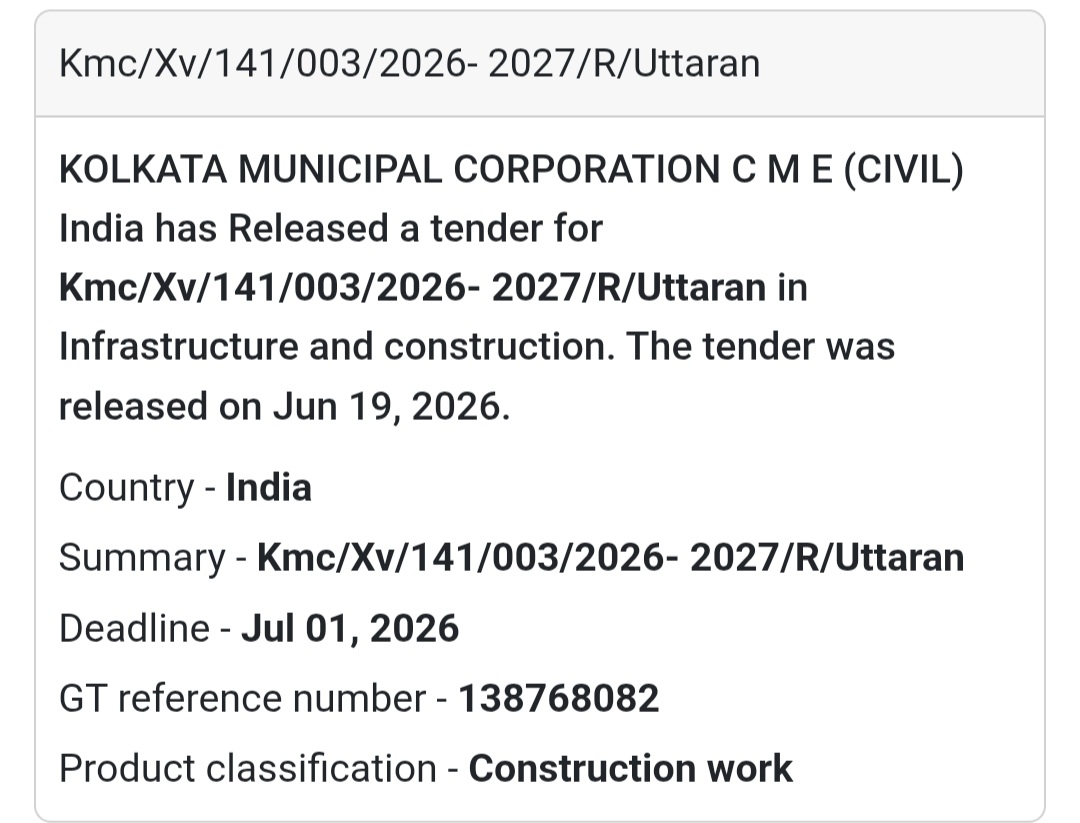 🏛️ KMC/XV/141/003/2026-2027/R/Uttaran | Kolkata Municipal Corporation, Kolkata