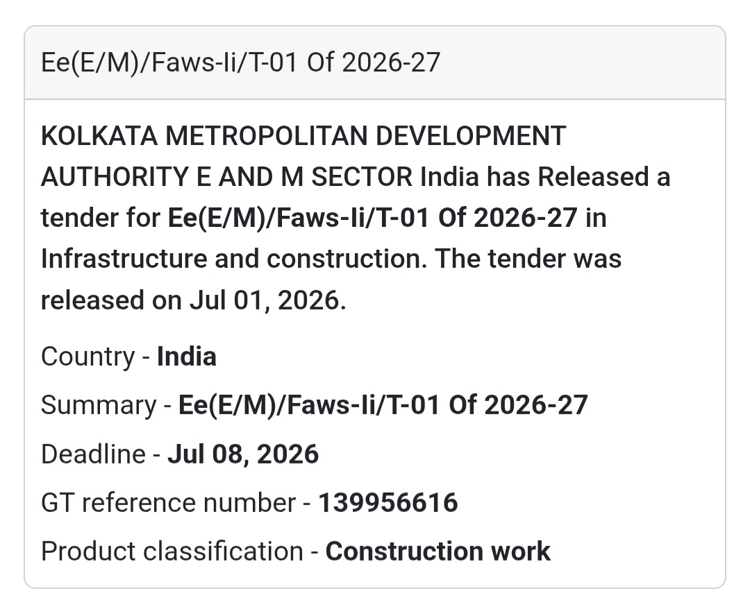 🏗️ KMDA Construction Tender | Kolkata, West Bengal