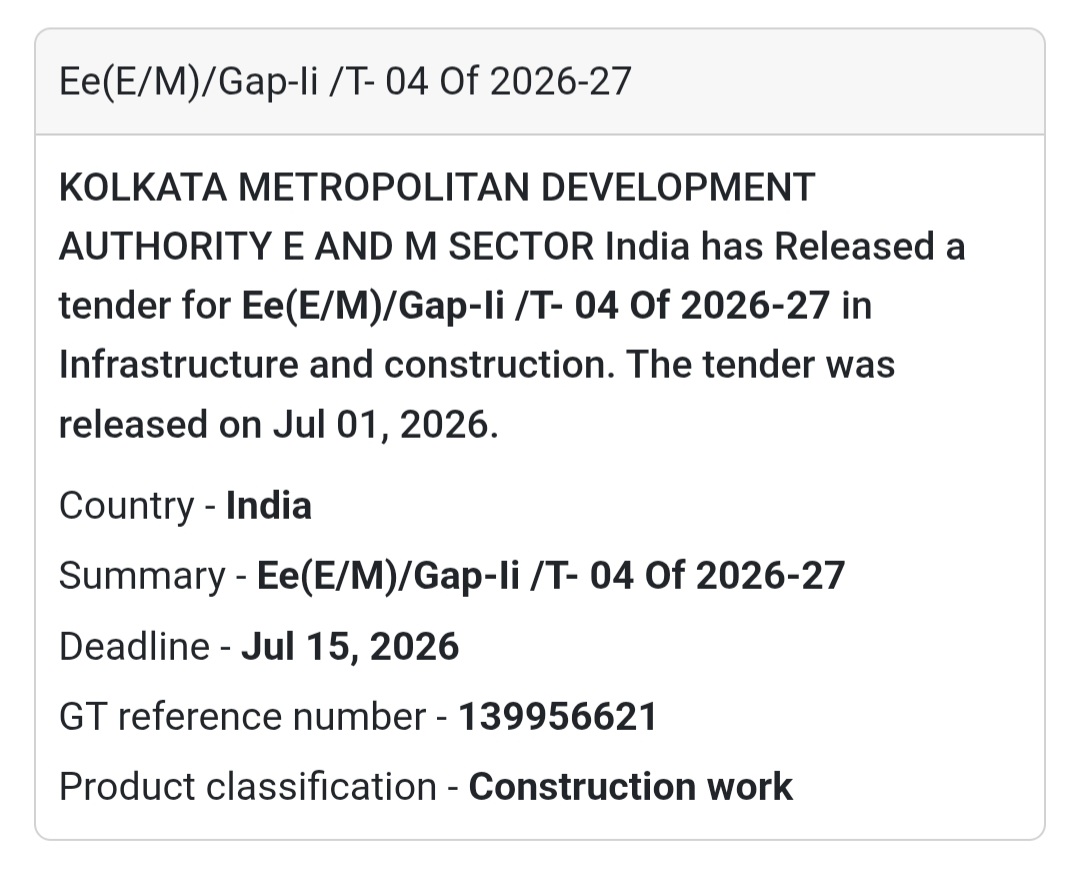 🏗️ KMDA Construction Tender | Kolkata, West Bengal