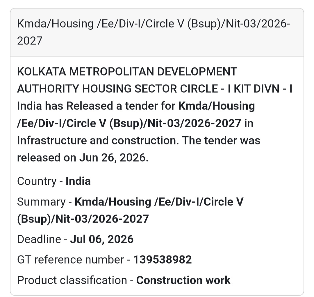 🏗️ KMDA Housing Sector Tender – Kolkata, West Bengal