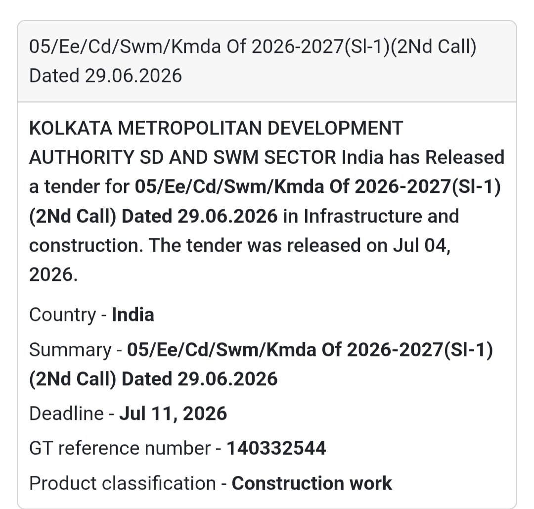 ♻️ KMDA SD & SWM Sector Tender (SI-1) | Kolkata 📍