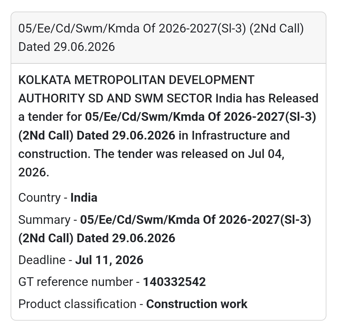 ♻️ KMDA SD & SWM Sector Tender (SI-3) | Kolkata 📍