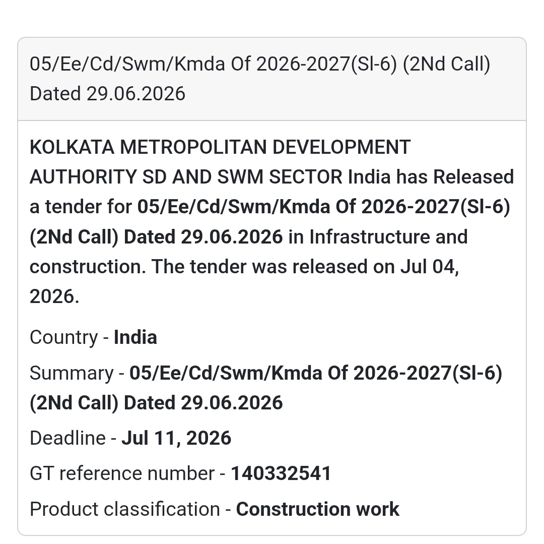 ♻️ KMDA SD & SWM Sector Tender (SI-6) | Kolkata 📍