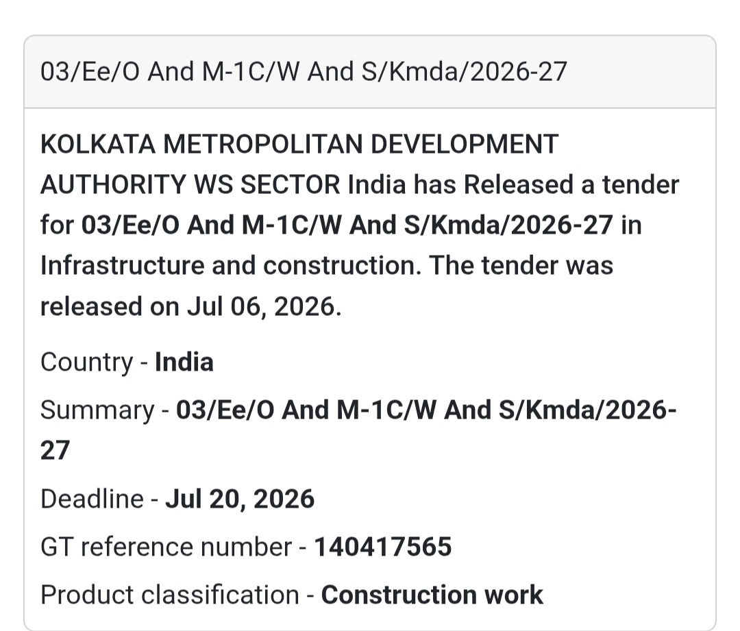 🏗️ KMDA Tender | Kolkata, West Bengal📢 New Tender Alert!
