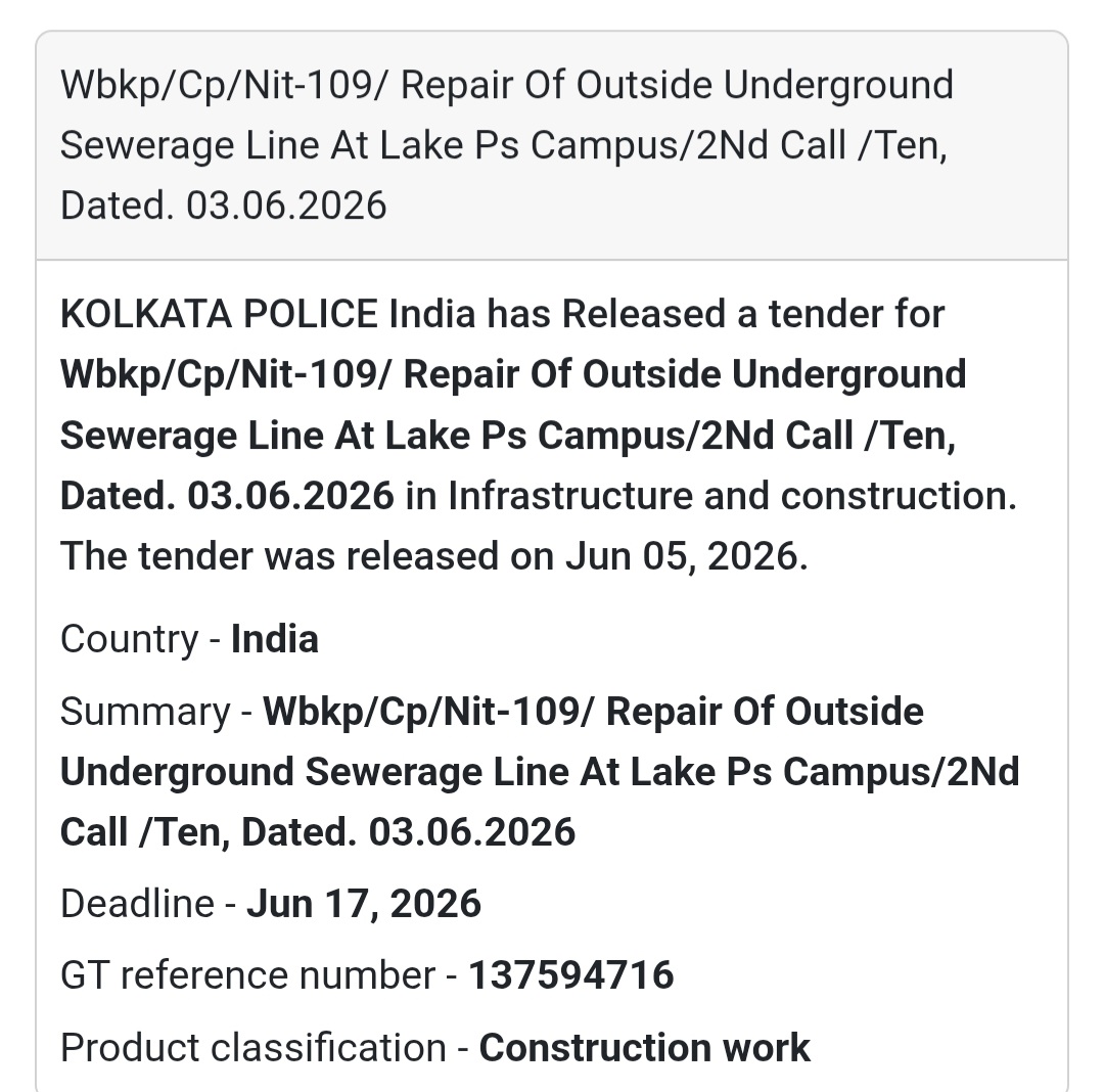 🚧 Kolkata | Sewerage Line Repair Tender