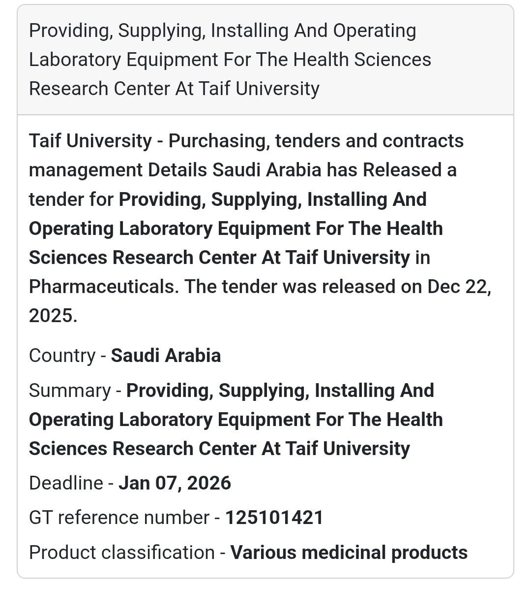 🧪 Laboratory Equipment Tender – Saudi Arabia 🇸🇦