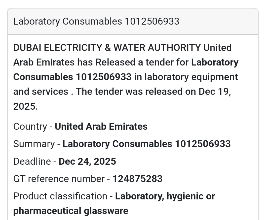 📢 Laboratory Supplies Tender – UAE 🇦🇪