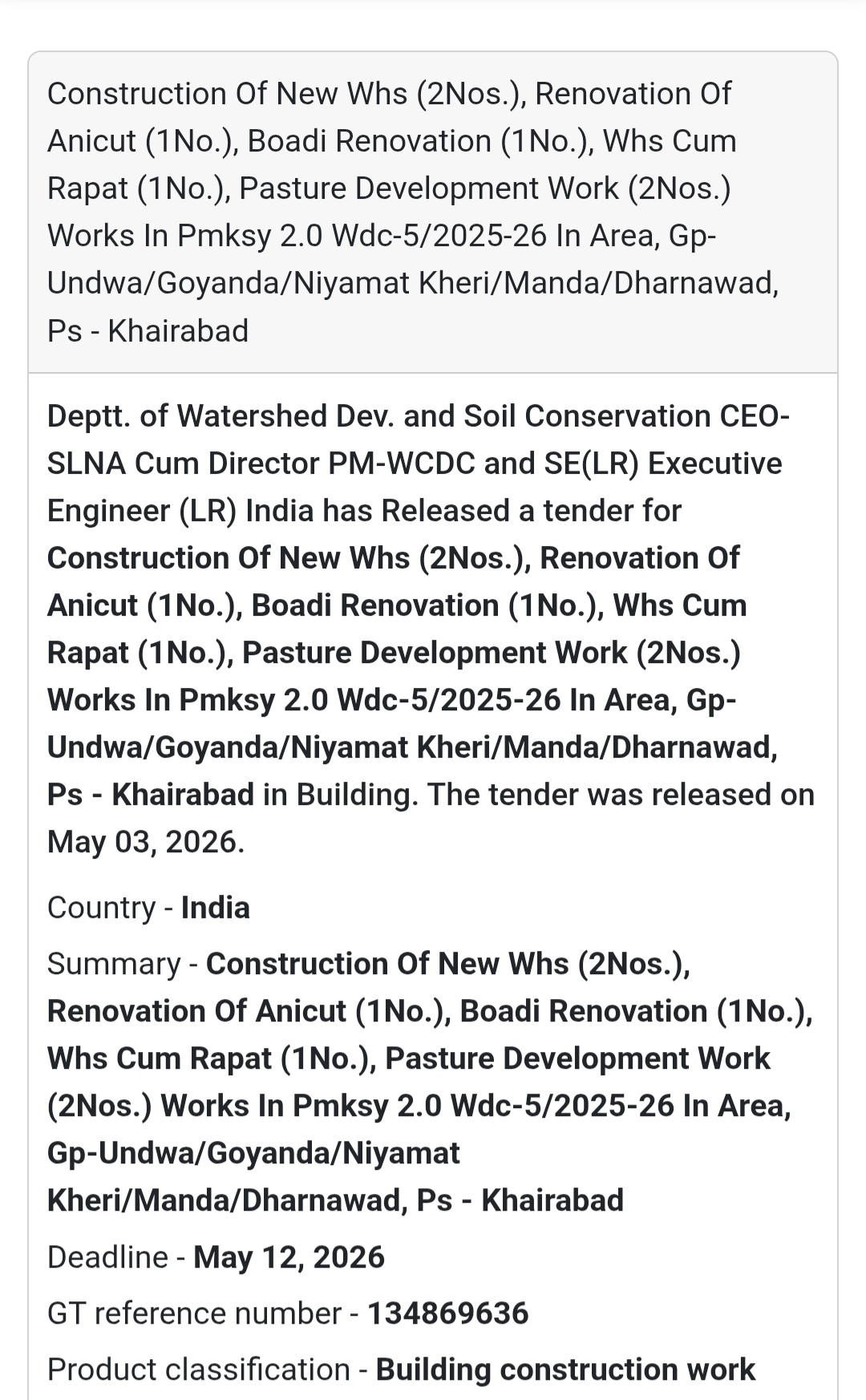 Latest Government Tenders – India
