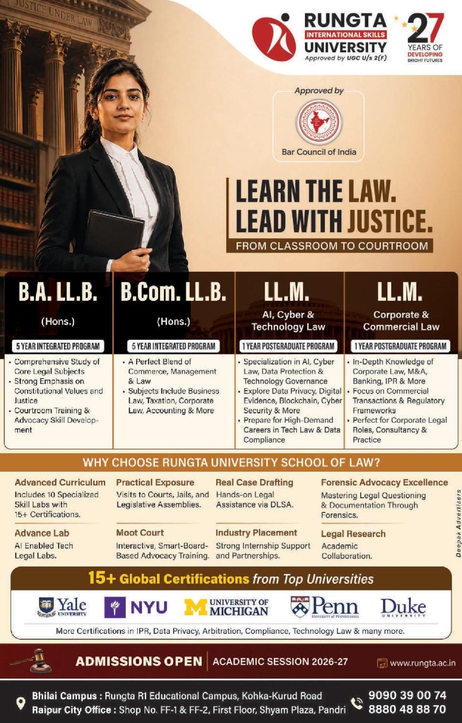 ⚖️ Law Admissions Open 2026–27 | 📍Location: Bhilai & Raipur