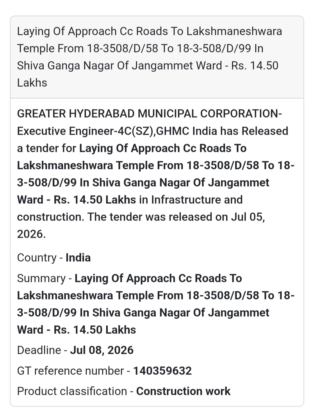 🛣️ Laying of Approach CC Roads to Lakshmaneshwara Temple – Shiva Ganga Nagar, Jangammet Ward 🚧