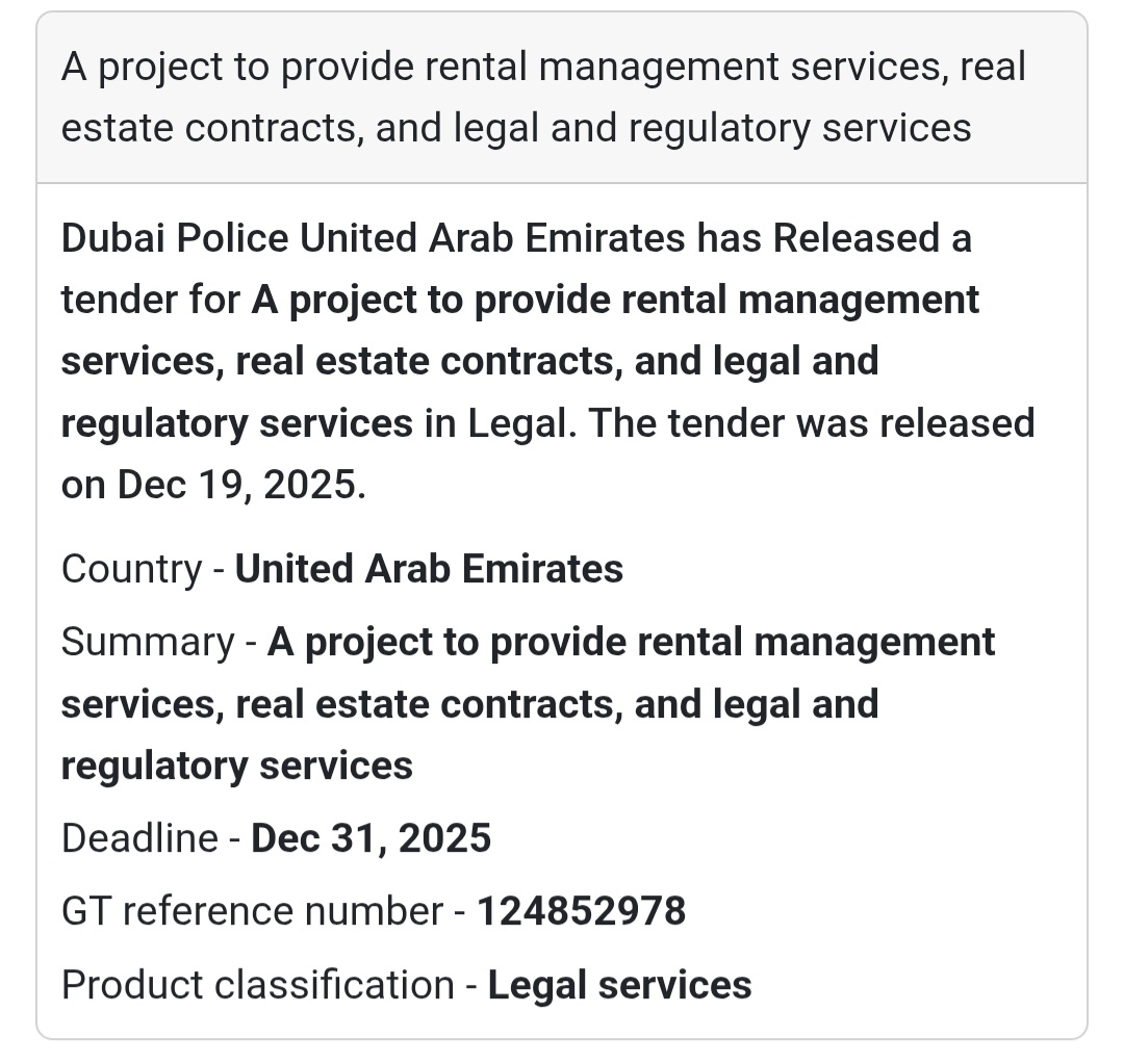 📢 Legal & Real Estate Services Tender – UAE 🇦🇪