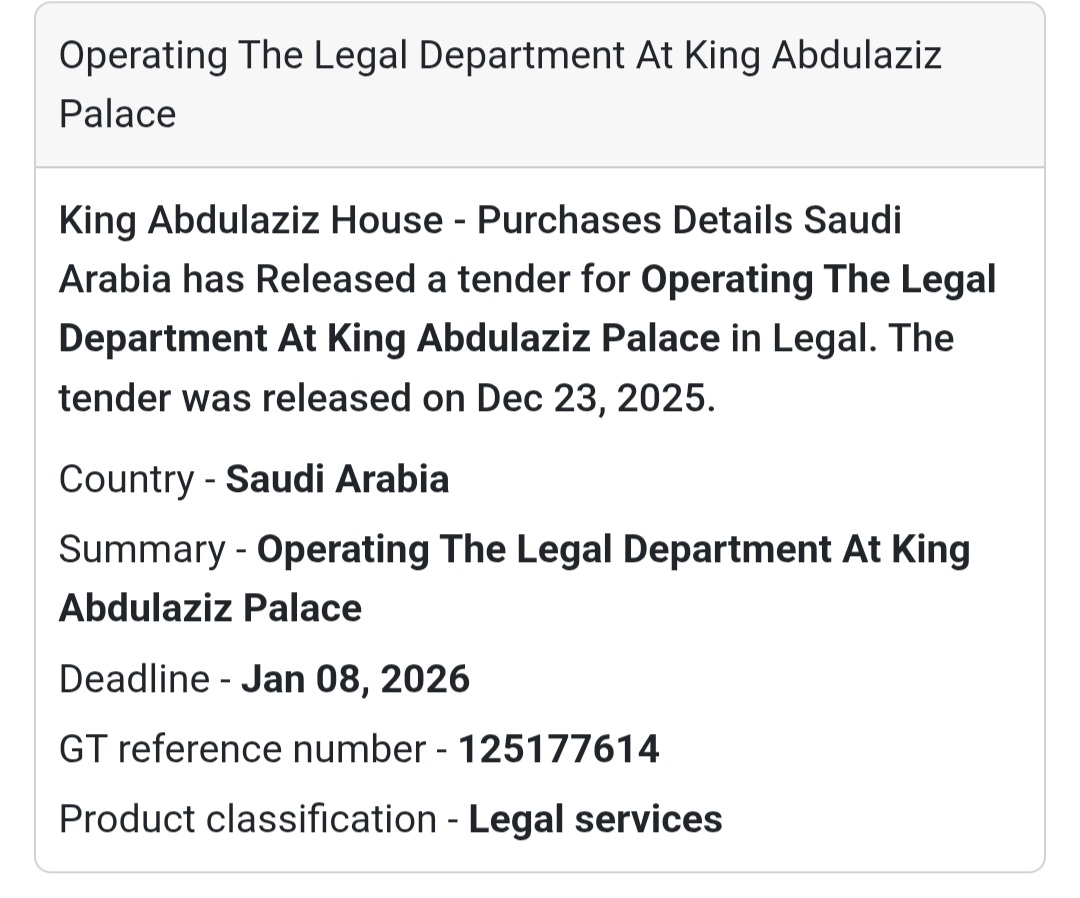 ⚖️ Legal Services Tender – Saudi Arabia 🇸🇦
