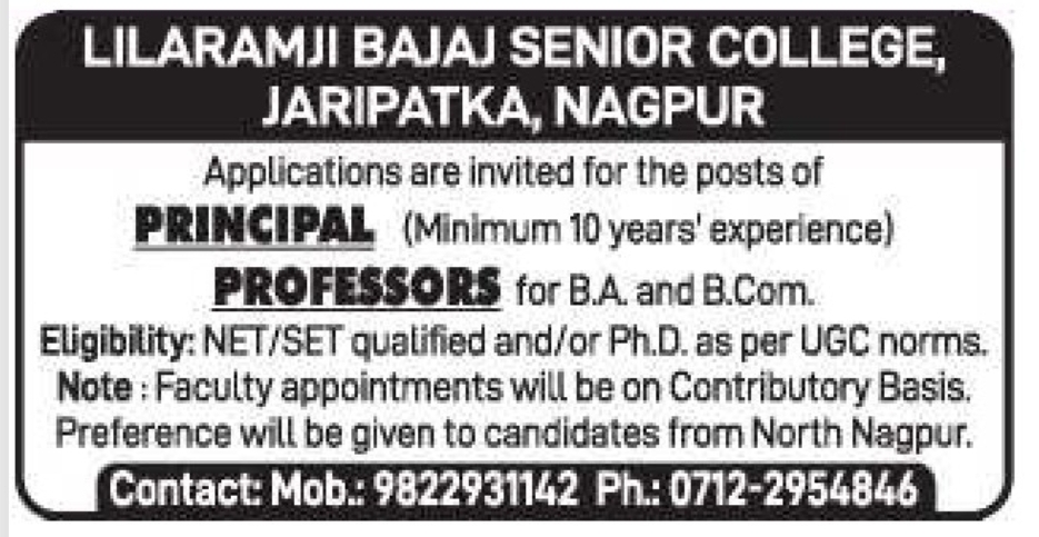 🎓 Lilaramji Bajaj Senior College, Nagpur – Faculty Recruitment