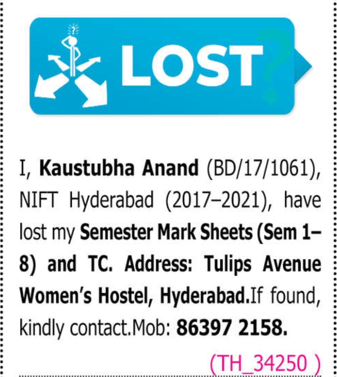📢 LOSS OF EDUCATIONAL DOCUMENTS NOTICE