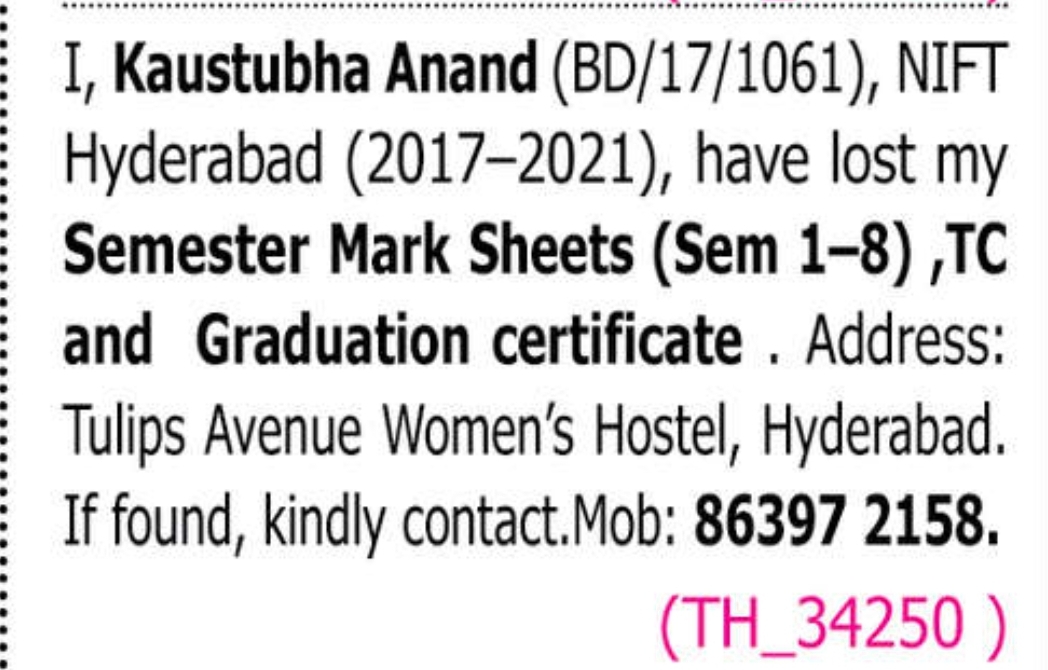 📢 Lost Educational Certificates – Public Notice