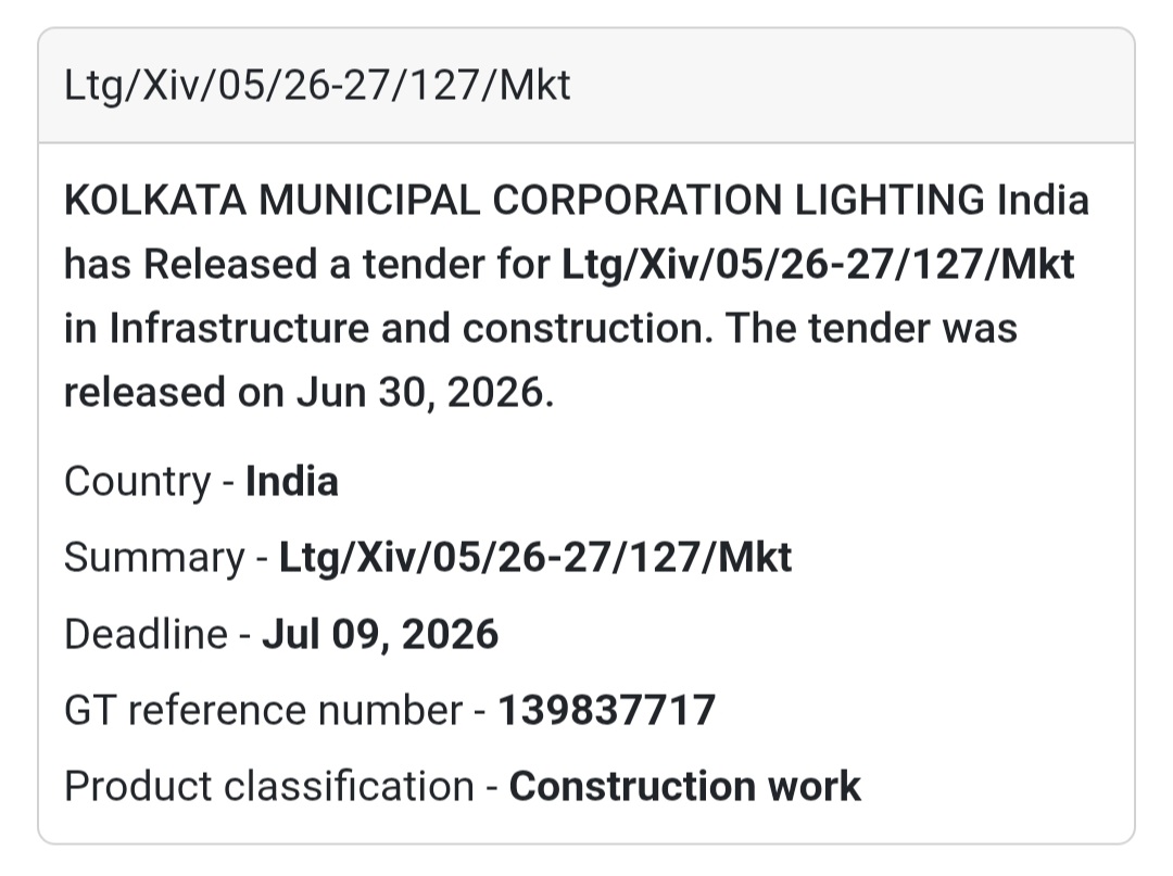 📢 LTG/XIV/05/26-27/127/Mkt | Kolkata Municipal Corporation