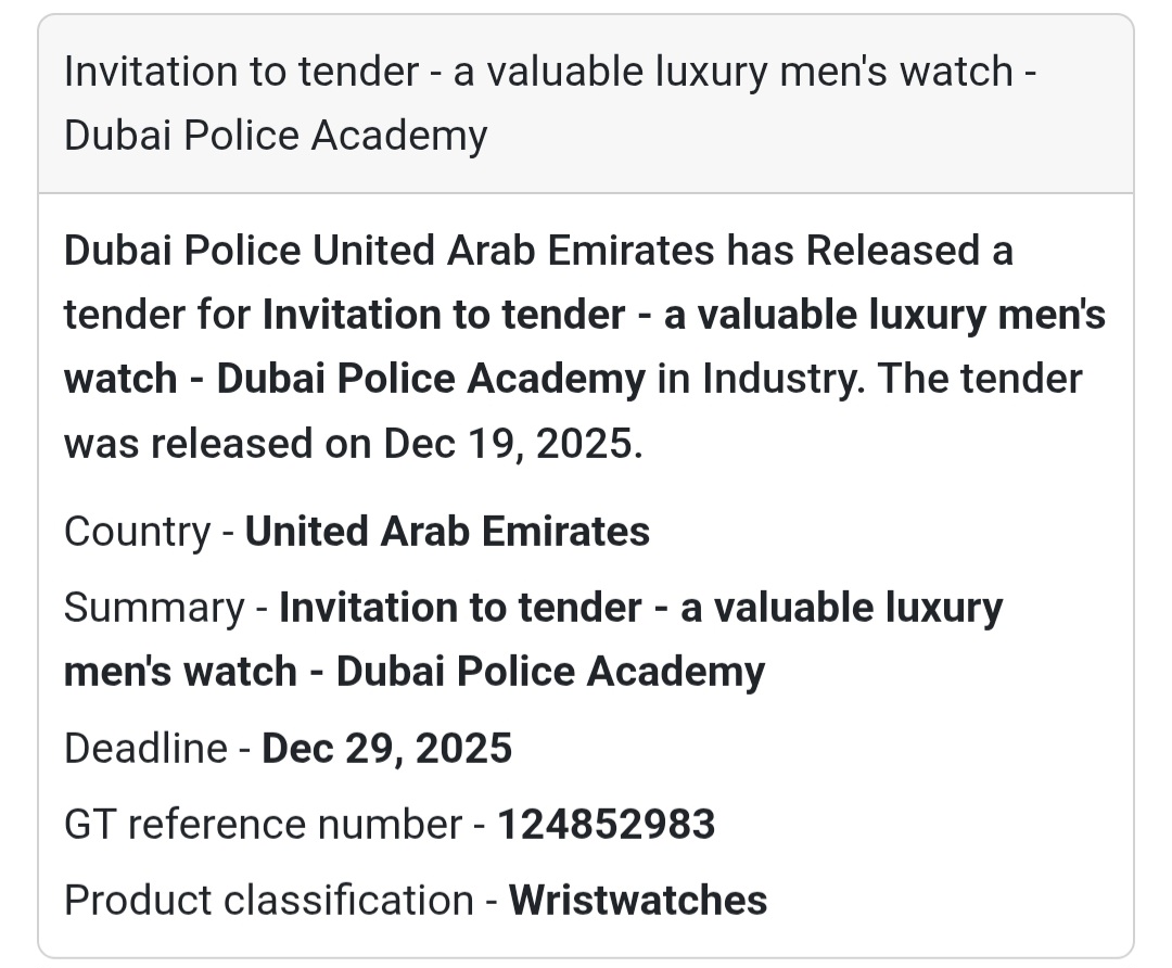 📢 Luxury Goods Tender – UAE 🇦🇪